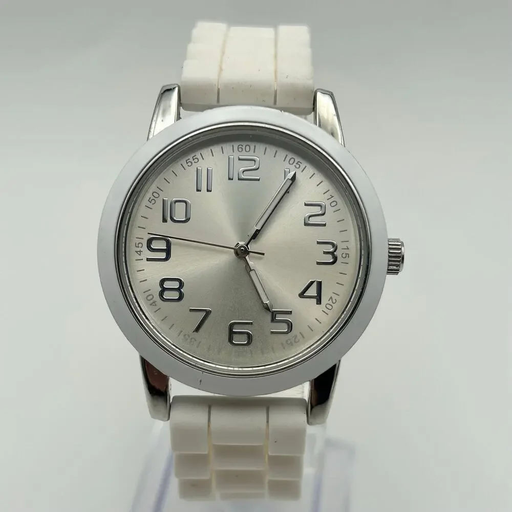 Women’s Silver-tone Stainless Steel Watch White Silicon Band, working